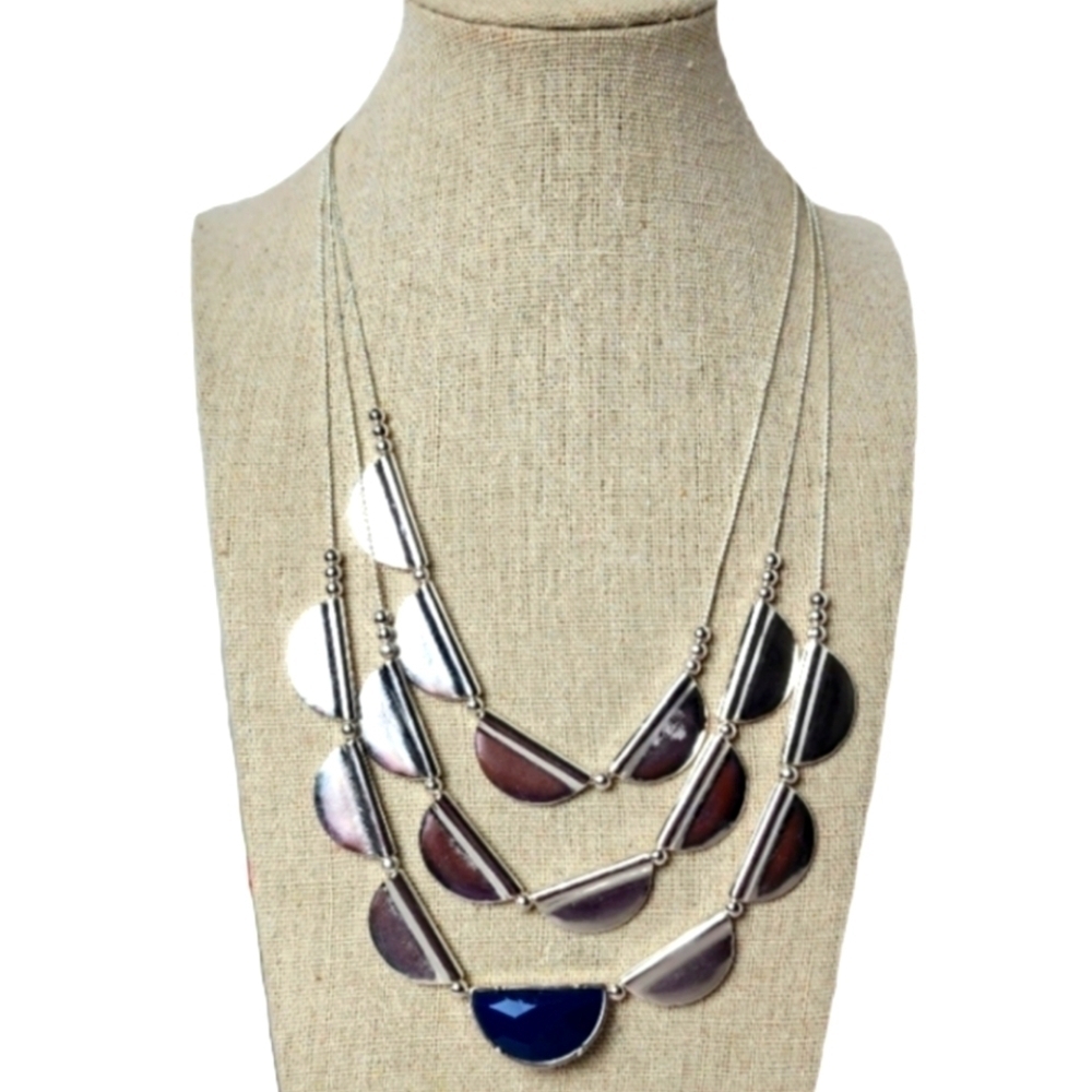 THE SAK SILVER COLOR 3 ROW  NECKLACES‎ NEW RECYCLED METAL NWT SUMMER FALL WINTER